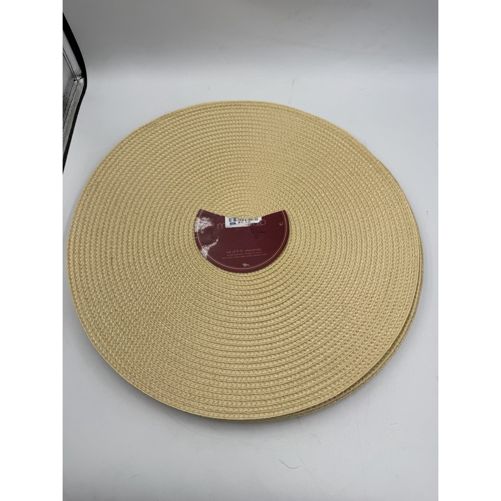 NWT Set of 8 Natural Tan Round Woven Placemats 15" Polypropylene Table Mats